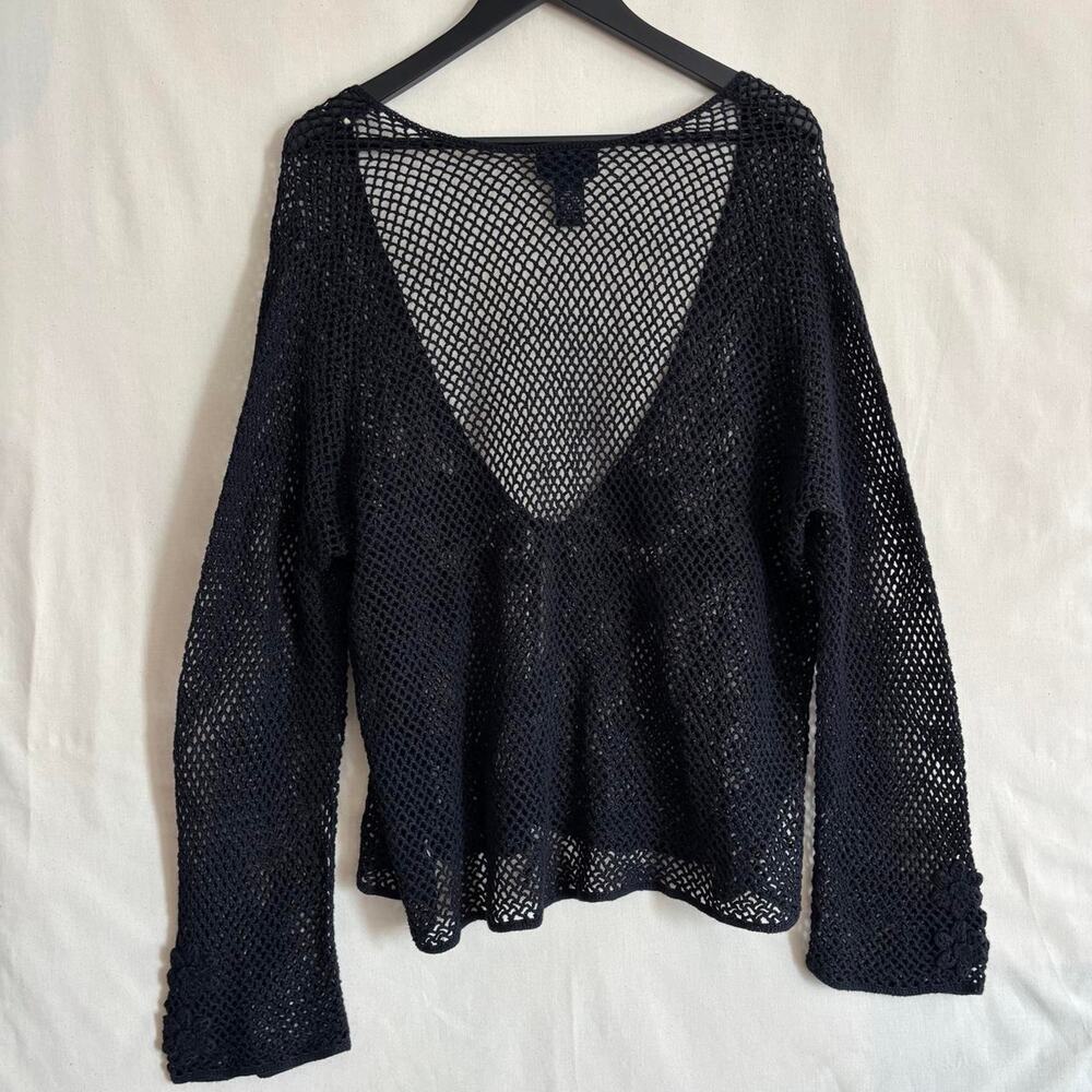 Vintage Y2K Oversized Venezia Jeans Black Crochet Floral Cardigan -Size XL